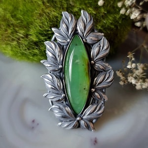 Chrysoprase Ring Botanical Artisan Statement Sterling Silver Jewelry Izovella
