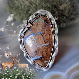Boho Ring Australian Boulder Opal Koroit Statement Sterling Silver Jewelry Izovella