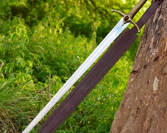 Fantasy Medieval Long Sword Handmade Steel Replica – Viking Inspired Two Handed Sword – Cosplay & Display Collectible Gift.