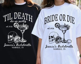 Bride Or Die Comfort Colors Bachelorette Party Shirt, Till Death Do Us Party Gothic Skeleton Tee, Halloween Bach Shirt