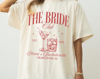 Chemise Bachelorette The Bride Club Bach Club, t-shirt personnalisé EVJF, chemises de mariée, cadeau de week-end EVJF de luxe
