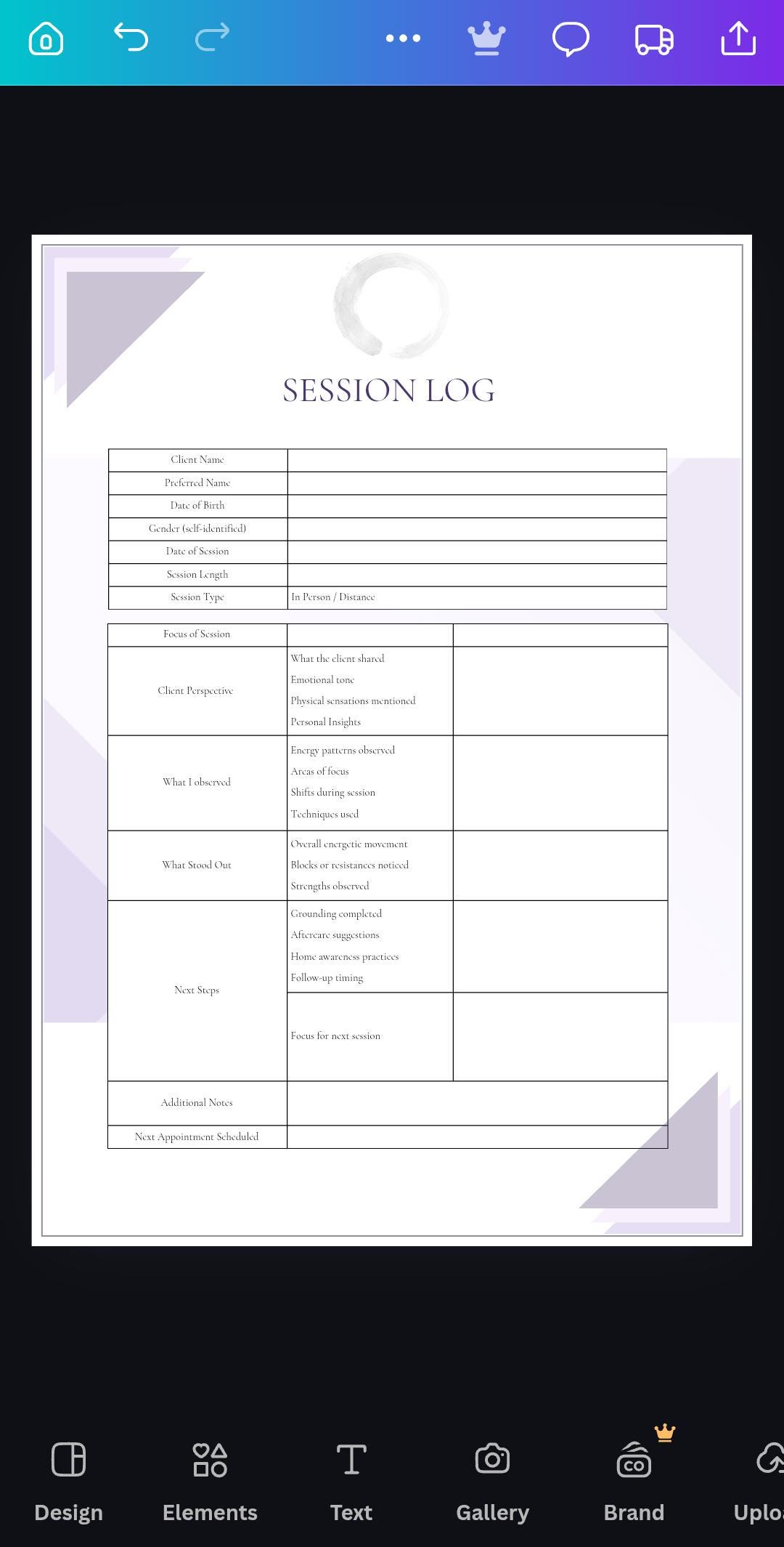 Energy Practitioner Session Log | Client Notes Template (pdf)8.5x11 ...