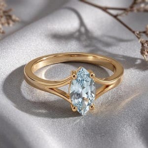 Aquamarine Engagement Ring, Marquise Cut 14K Gold Plated Infinity Ring ,Gift For Her