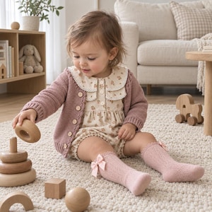 Floral Baby Romper, 100% Cotton Long Sleeve Bubble Outfit with Lace Trim