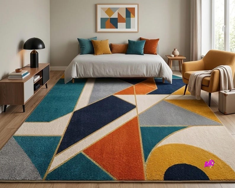 Rug Design Guide Hand Tufted Wool Rug | Modern Geometric Abstract Area Carpet, Teal Navy ...