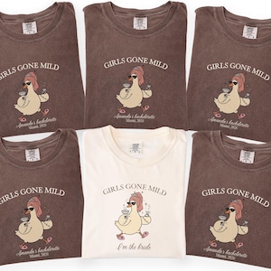 Funny Girls Gone Mild goose bachelorette shirts with personalized bridal party details, perfect for bridesmaids, girls trips, bach weekends and matching wedding party outfits