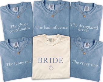 Comfort Colors Bride Squad bijpassende shirts, grappige T-shirts voor een vrijgezellenfeest, gepersonaliseerd shirt voor de bruidsmeisjes, outfitset voor een weekendje weg met de meiden