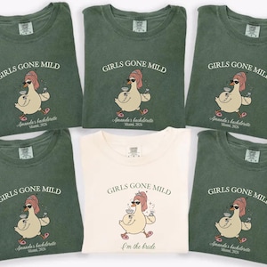 Funny Girls Gone Mild goose bachelorette shirts with personalized bridal party details, perfect for bridesmaids, girls trips, bach weekends and matching wedding party outfits