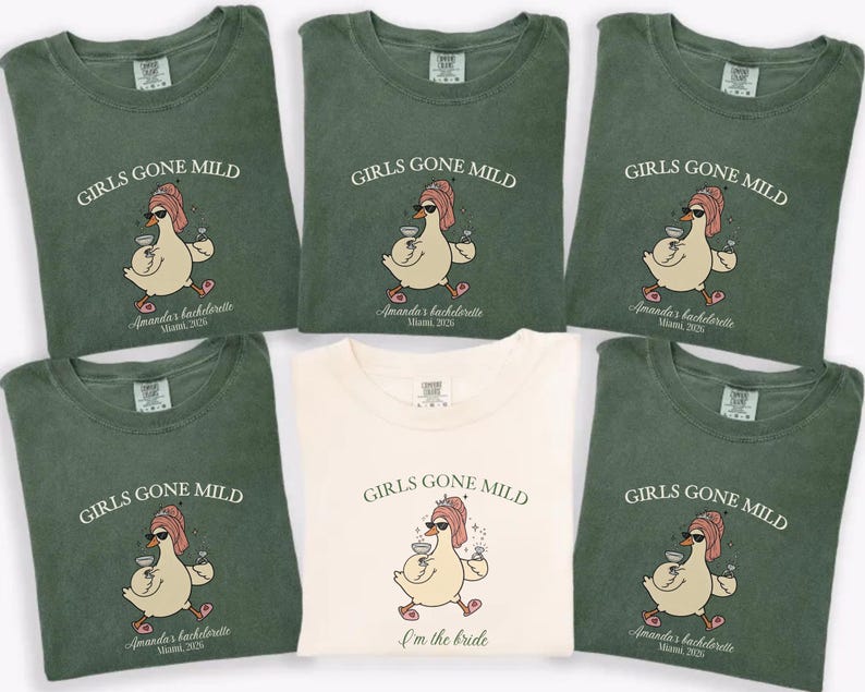 Funny Girls Gone Mild goose bachelorette shirts with personalized bridal party details, perfect for bridesmaids, girls trips, bach weekends and matching wedding party outfits