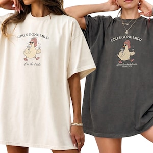 Funny Girls Gone Mild goose bachelorette shirts with personalized bridal party details, perfect for bridesmaids, girls trips, bach weekends and matching wedding party outfits