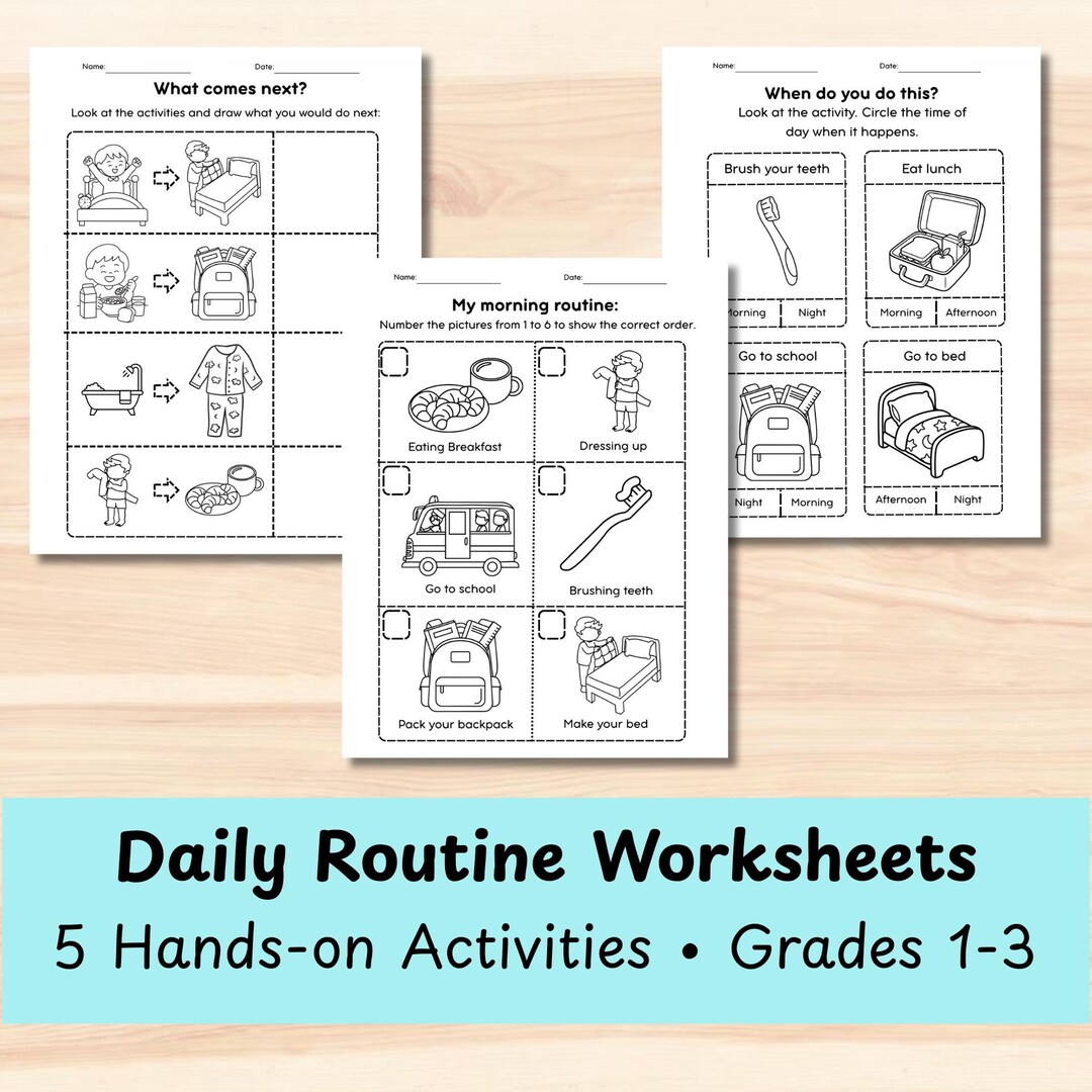 Daily Routine Worksheets Grades 1-3 – Sequencing, Time Awareness (PDF ...