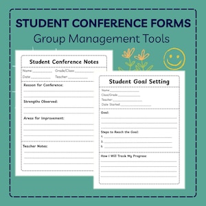 Formularios para reuniones con estudiantes / Hojas de trabajo para establecer objetivos y reflexionar sobre el estudiante / Notas y registro de reuniones con el profesor / Material imprimible para la gestión del aula