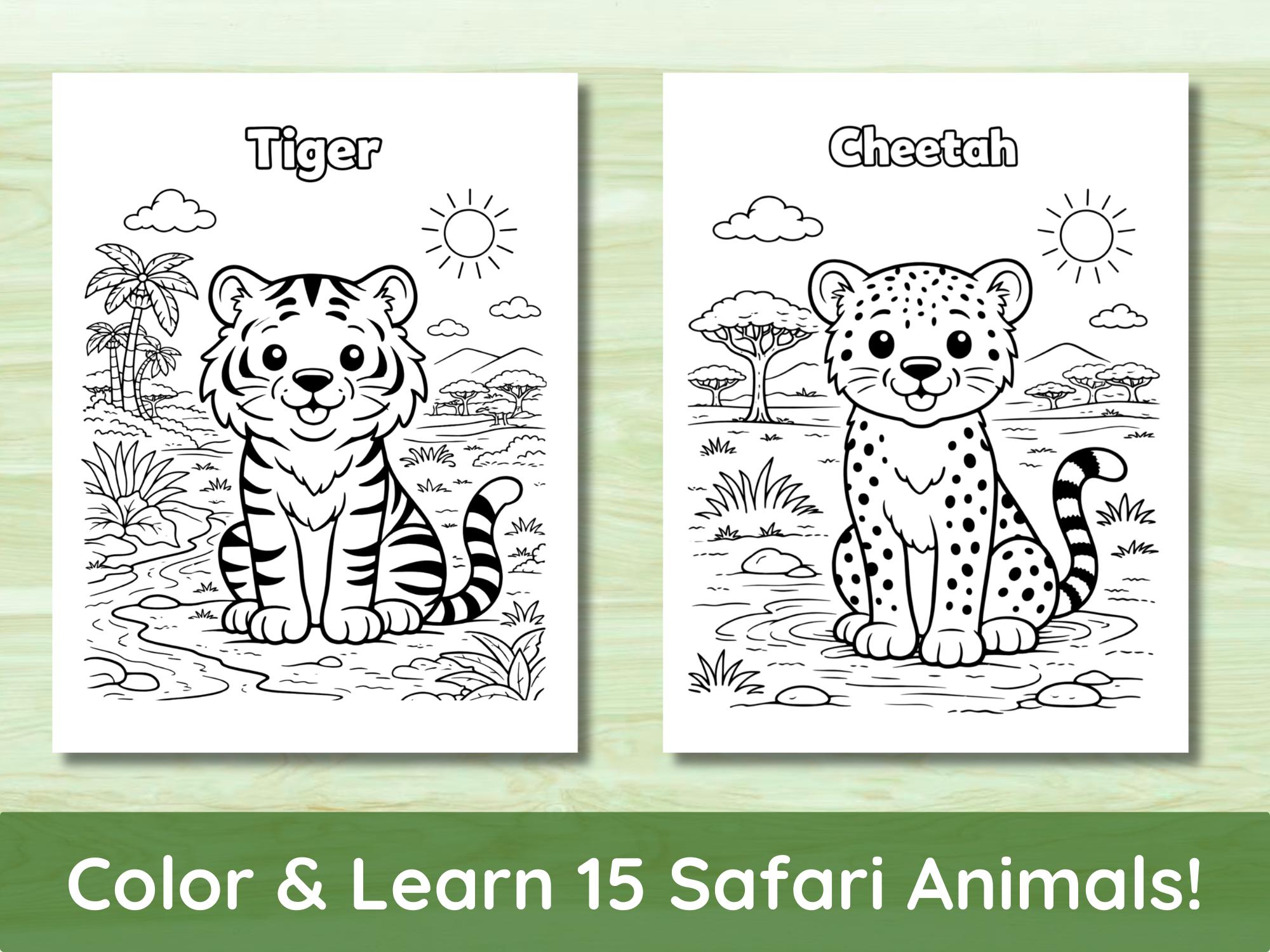 Safari Animals Coloring Book for Kids Ages 3–8 | 15 Animal Coloring ...