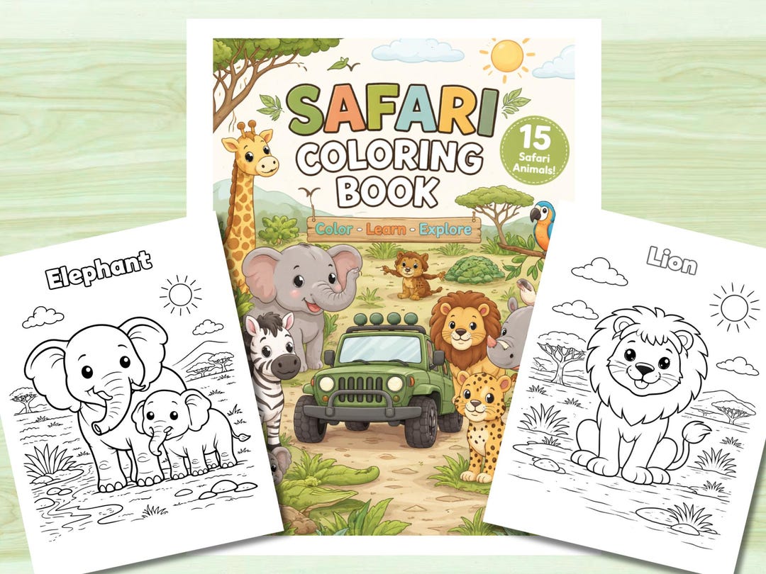Safari Animals Coloring Book for Kids Ages 3–8 | 15 Animal Coloring ...