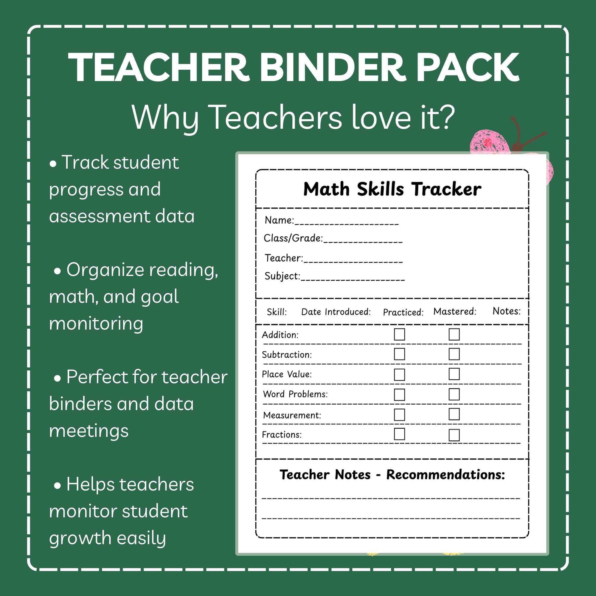 Teacher Binder Data Tracker | Student Assessment Tracker | Progress ...