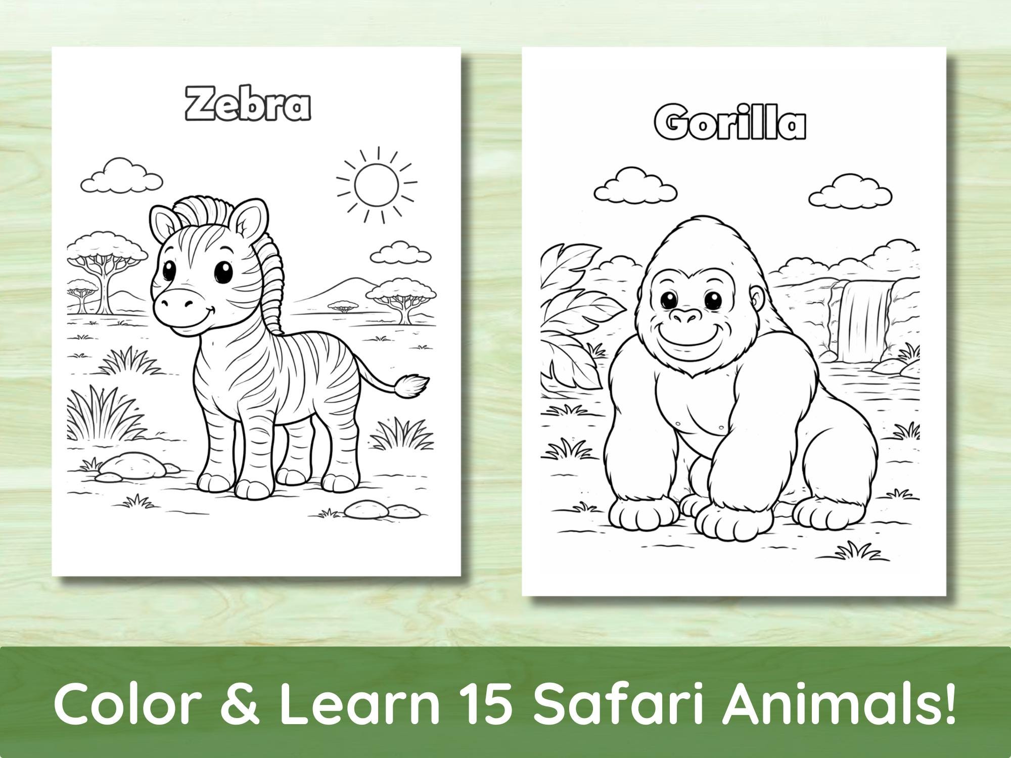 Safari Animals Coloring Book for Kids Ages 3–8 | 15 Animal Coloring ...