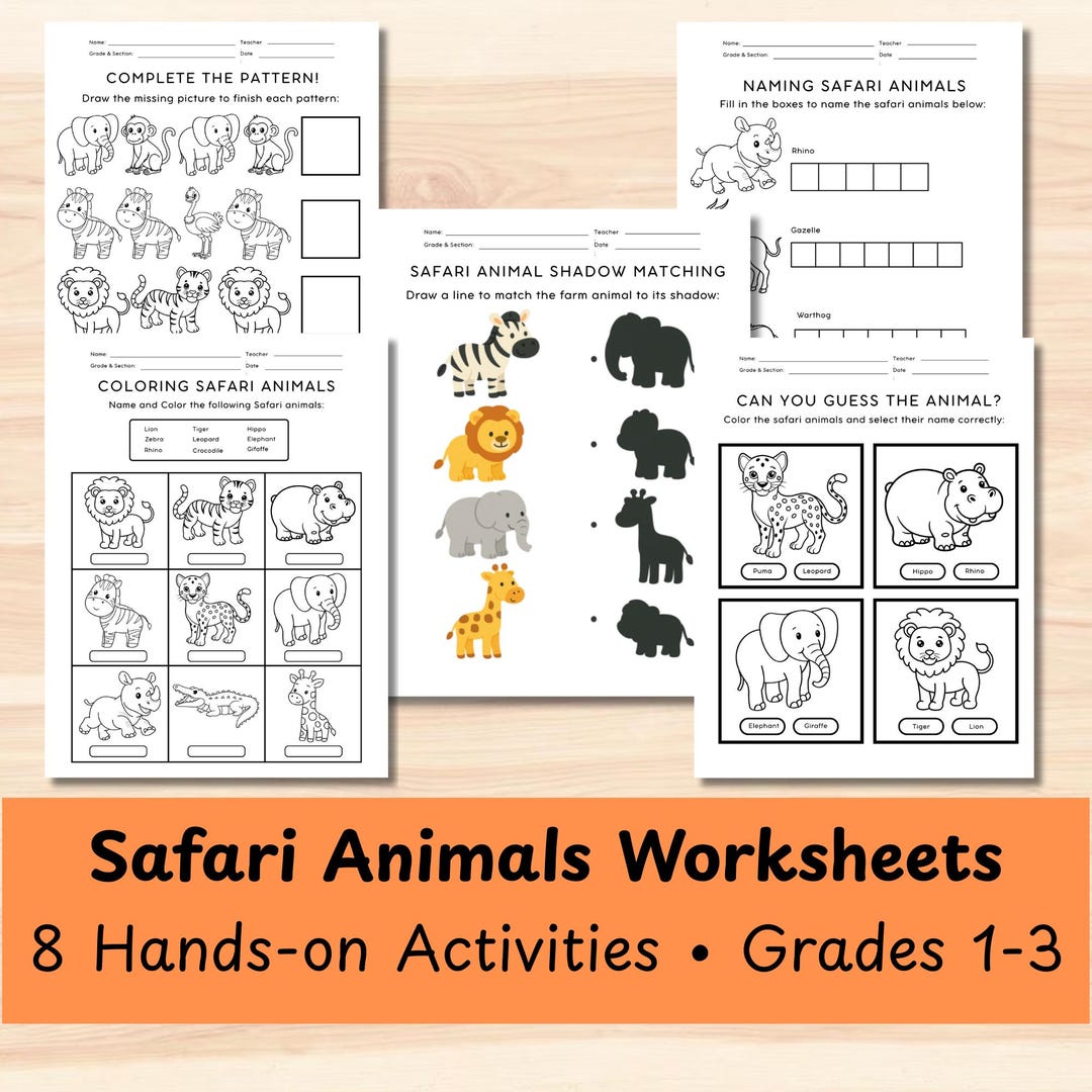 Safari Animals Worksheets | Pre-k to 3rd Grade Activities (digital ...