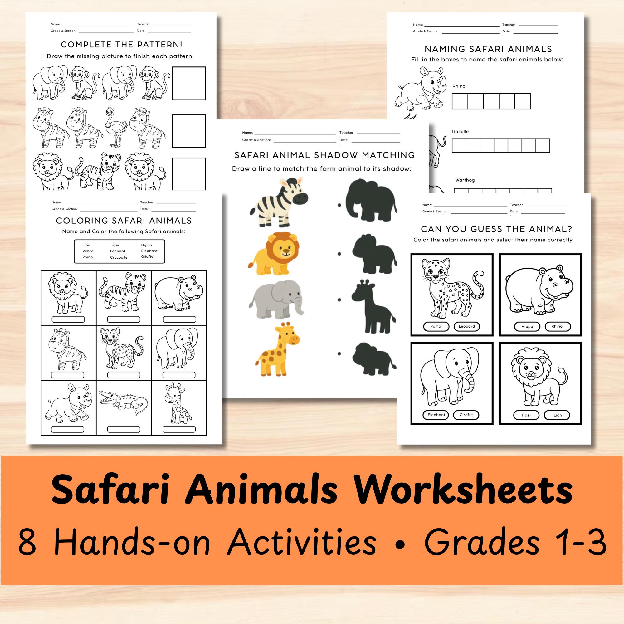 Safari Animals Worksheets | Pre-k to 3rd Grade Activities (digital ...
