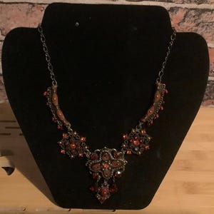 Vintage Victoriaanse Revival Statement-ketting - Amber en robijnrood Boho-gotische choker