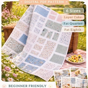 Patron de courtepointe PDF numérique magnifiquement fait : 6 tailles – gâteau en couches, gros quart, gros huitième