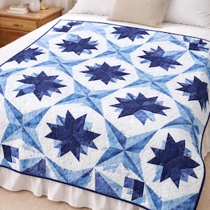 Blue Star Quilt Pattern PDF, Modern Patchwork Baby Blanket, Crib & Throw Quilt, Layer Cake Friendly Sewing, Instant Download