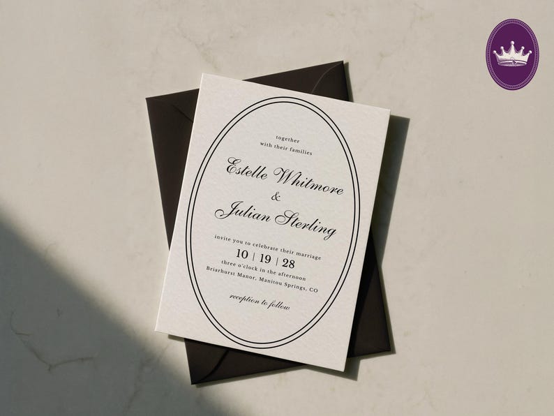 Classic Oval Wedding Invitation Template: Minimalist Black 5x7(digital ...