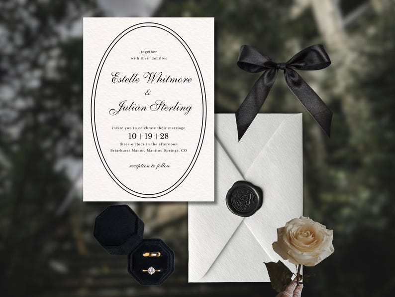 Classic Oval Wedding Invitation Template: Minimalist Black 5x7(digital ...