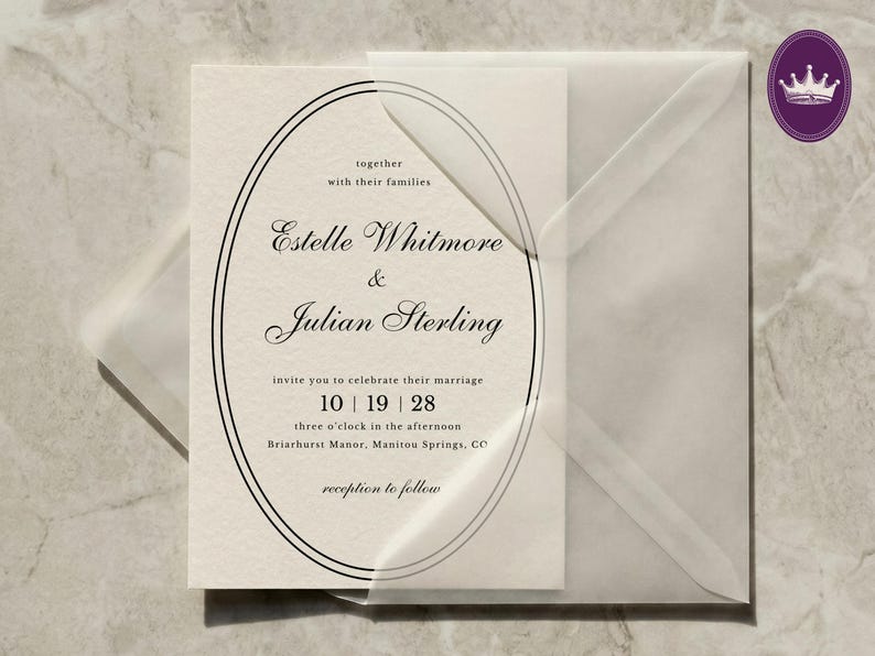 Classic Oval Wedding Invitation Template: Minimalist Black 5x7(digital ...