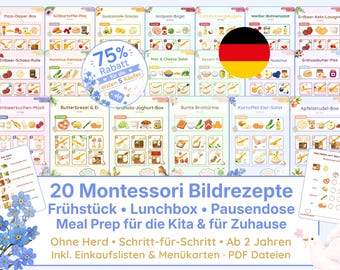 Montessori Picture Recipes for Children (German) | Visual Breakfast and Lunchbox Recipes | Lunchbox Meal Prep | Daycare & Home | PDF Template