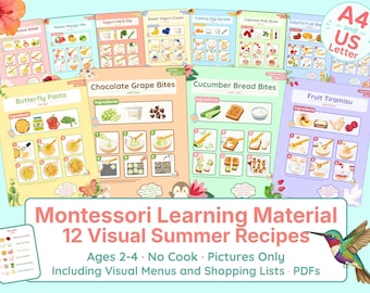 Montessori Recepten met Afbeeldingen Zomer – 12 Gezonde Snacks voor Kinderen, Visuele Stap-voor-Stap Instructies, Kinderdagverblijf & Thuis, Digitale Download