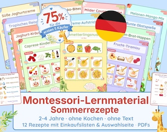 Montessori Learning Material: 12 Summer Picture Recipes for Toddlers (2-4 years) - for fine motor skills, sensory development & self-confidence - no stove required - PDF