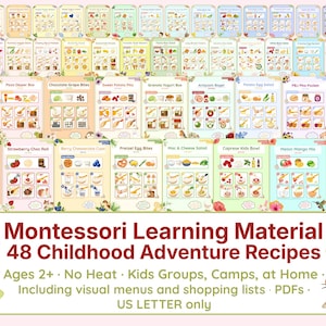 48 przepisów Montessori ze zdjęciami (ANGIELSKI) | Przygody z dzieciństwa | Bez kuchenki | Obóz wakacyjny, Grupa dziecięca, Urodziny, W domu | Karty z przepisami w formacie PDF