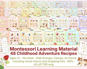 48 Montessori Visual Recipes for Kids US LETTER | Childhood Adventures No Cook Cards PDF | Kids Group Cooking, Summer Camp, Homeschool