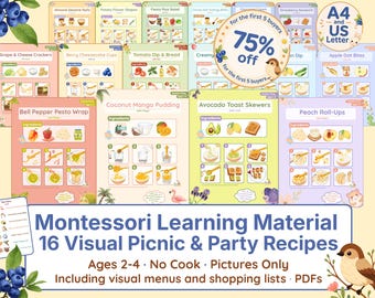 16 Visual Party Recipes for Kids | Montessori Step by Step Recipes with Pictures | Picnic & Birthday Activities | No-Cook Independence | PDF