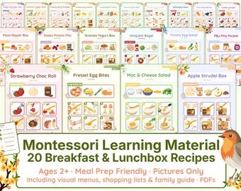 Visual Recipe Cards for Toddlers | Montessori Lunchbox & Breakfast Bundle | Printable Kids Daily Life Skills PDF (Age 2+)