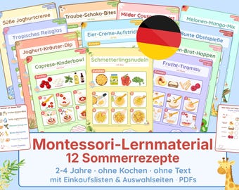 Montessori-leermateriaal: 12 zomerrecepten met afbeeldingen voor peuters (2-4 jaar) - voor fijne motoriek, zintuiglijke ontwikkeling en zelfvertrouwen - geen fornuis nodig - PDF