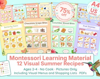 Montessori Visual Recipes Summer – 12 Healthy Snacks for Kids, Step-by-Step Pictures, Toddler Life Skills, Independence & Motor Skills