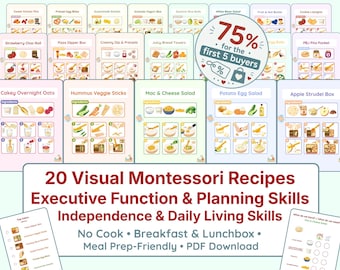 20 Visual Montessori Recipes for Kids | Lunchbox and Breakfast Bundle | Executive Function, Life Skills & Occupational Therapy PDF