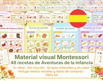 48 visuele Montessori-recepten met afbeeldingen (PDF, Spaans), vanaf 2 jaar | Kleutergroepen & vakantiekampen, feesten en familiebijeenkomsten, thuisonderwijs