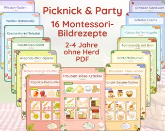 Montessori Learning Materials – Picture Recipes for Children 2–4 Years – Self-Efficacy and Fine Motor Skills – Picnic & Party – with Additional Materials - PDF
