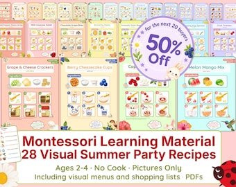 Visual Summer Party Recipes for Kids Ages 2-4 | 28 No-Cook Montessori Step-by-Step Cooking Activities | Toddler Independence & Life Skills