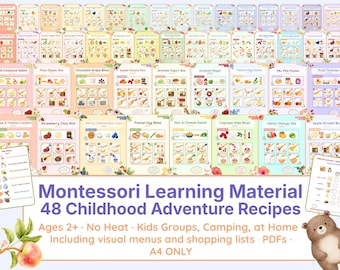 48 Montessori Visual Recipes DIN A4 | Childhood Adventures No Cook Cards PDF | Kids Group Cooking, Camping, Rainy Day Activities, Home