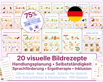 20 Picture Recipes for Children | Montessori Recipe Cards | Action Planning & Independence | Breakfast and Lunchbox | PDF | German