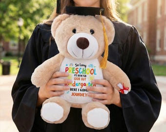 Last Day of Preschool Gift, First Day of Kindergarten Keepsake, Custom Grad Bear with Message, Custom Grad Bear for Girls Boys