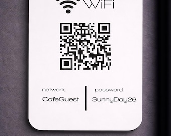 AirBNB Modern WiFi Sign with QR Code | Custom ABS Guest WiFi Sign | Minimalist Network Password Display | Airbnb, Home, Office Decor