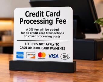 Credit Card Processing Fee Sign | 3% Surcharge Notice | UV Printed ABS Countertop Display
