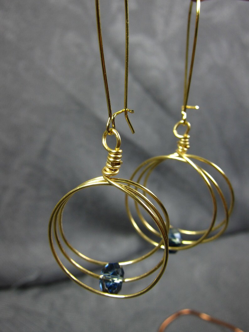 Gold Hoop Lead Crystal Earrings Small Triple Hoops With Dark Etsy