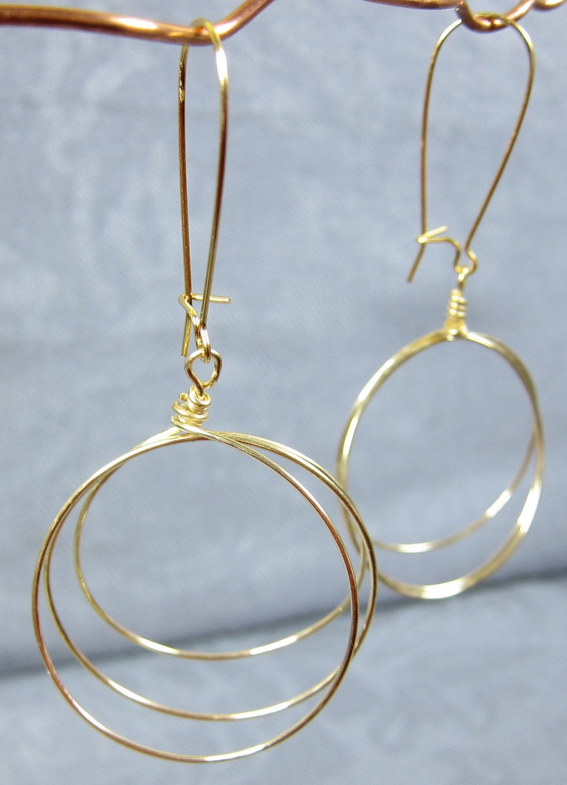 Gold Hoop Earrings Triple Wire Wrapped Hoops Customizable Etsy