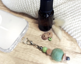 Pendentif diffuseur de parfum pour téléphone en feutrine et bois, cadeau idéal pour femmes, petites amies et enfants. Diffuseur d'huiles essentielles, parfait pour l'aromathérapie ou un anniversaire.