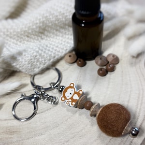 Portachiavi per bambini a forma di animale – Scimmia Orso Feltro e ciondolo profumato in legno Regalo per bambine e bambini Diffusore portatile per aromaterapia
